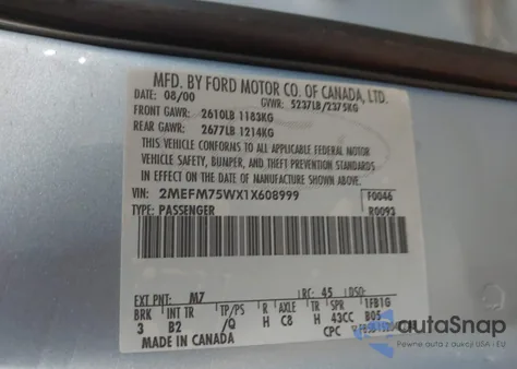 2001 Mercury Grand Marquis Ls из США, поврежденный, VIN 2MEFM75WX1X608999